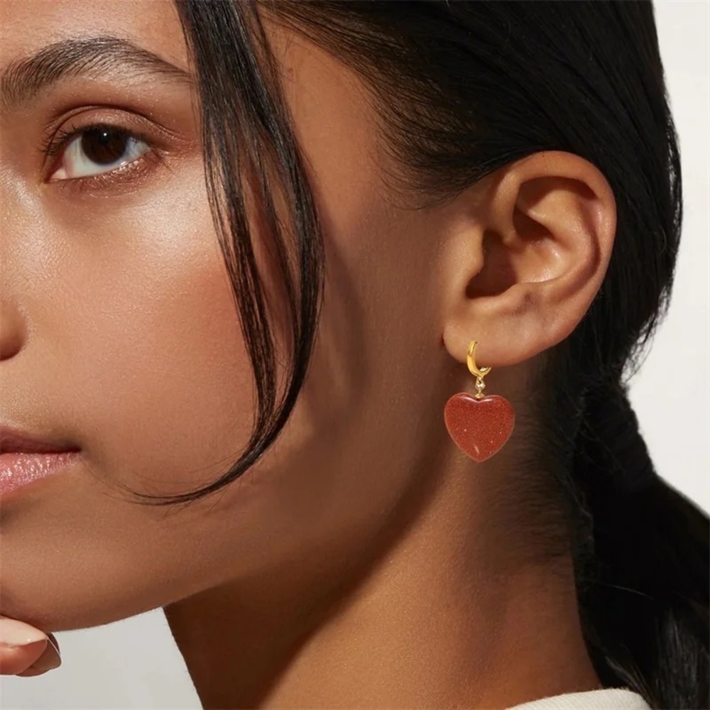 Gold and Red Heart Earrings - Picture 2 of 9